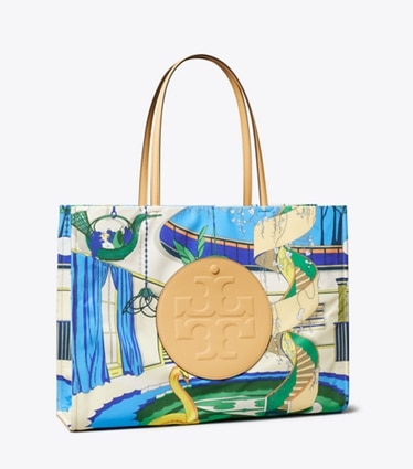 Tory Burch designer tote bags Ella Printed Tote in The Pool Blue angle