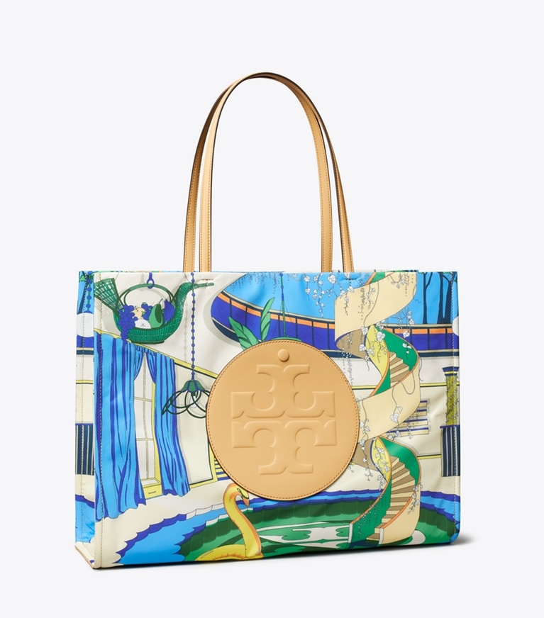 Tory Burch designer tote bags Ella Printed Tote in The Pool Blue angle