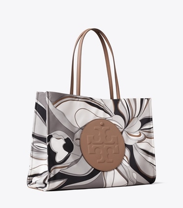 Tory Burch designer tote bags Ella Printed Tote in Tulip Swirl Gray Multi angle