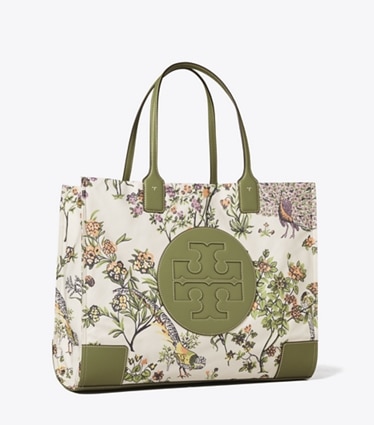 Tory Burch designer tote bags Ella Printed Tote in Winter Sage angle