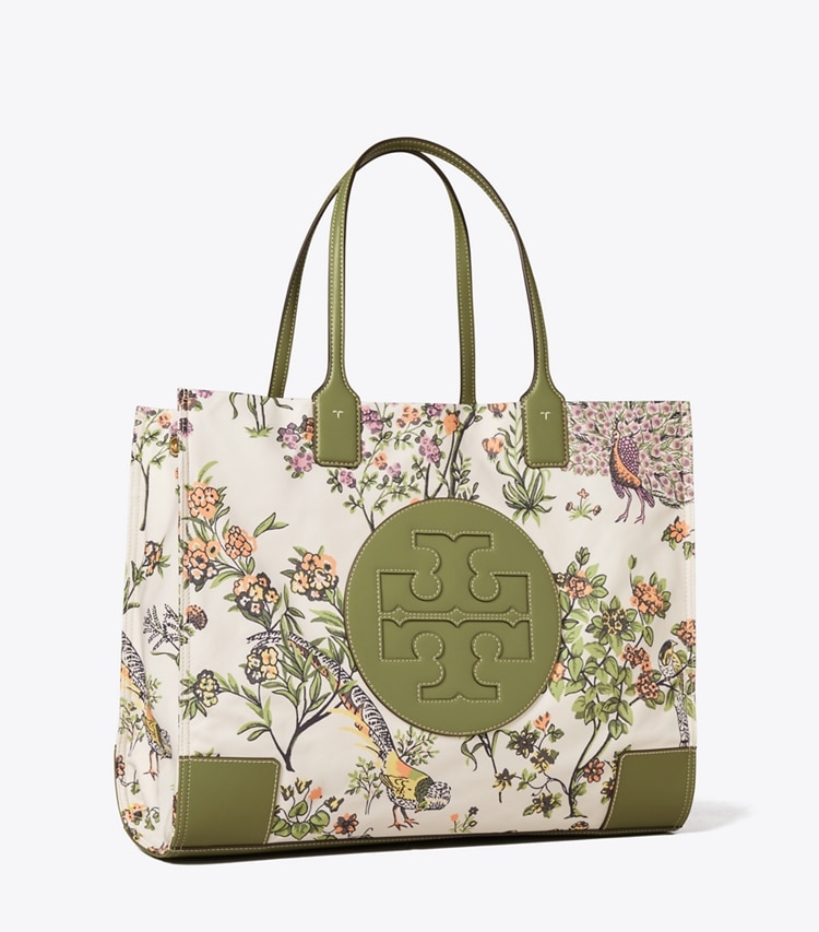 Tory Burch designer tote bags Ella Printed Tote in Winter Sage angle