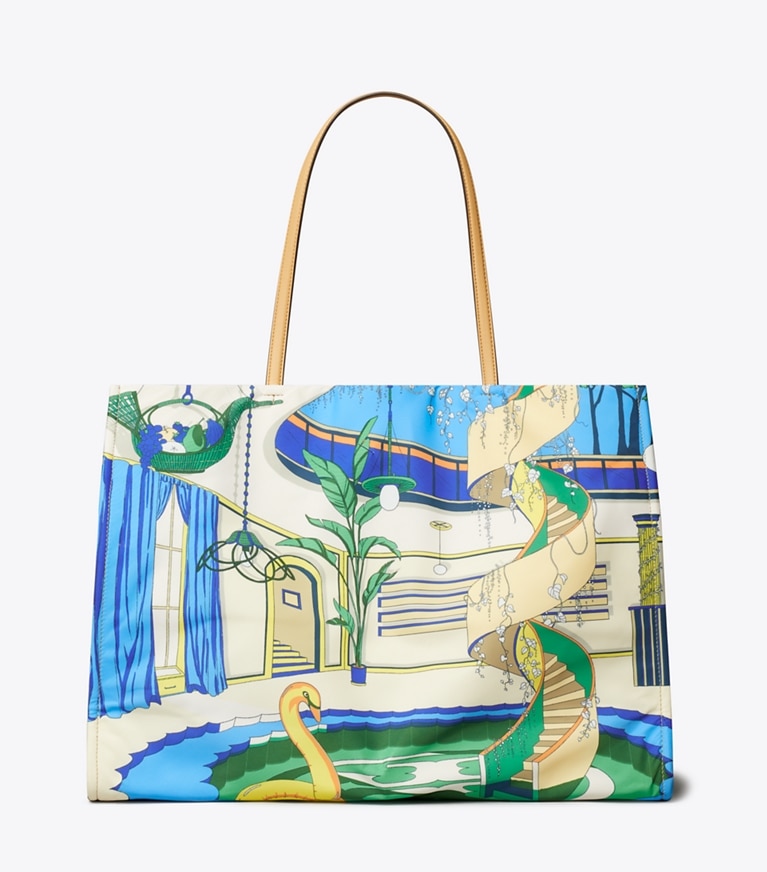 Tory Burch designer tote bags Ella Printed Tote in The Pool Blue back