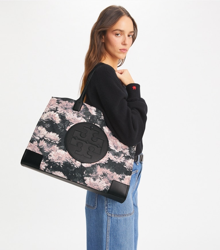 Tory Burch designer tote bags Ella Printed Tote Bag in Pink Pixel Floral angle