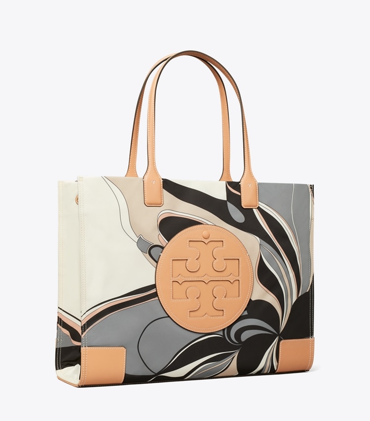 Tory Burch designer tote bags Ella Printed Tote Bag in Neutral Tulip Swirl angle