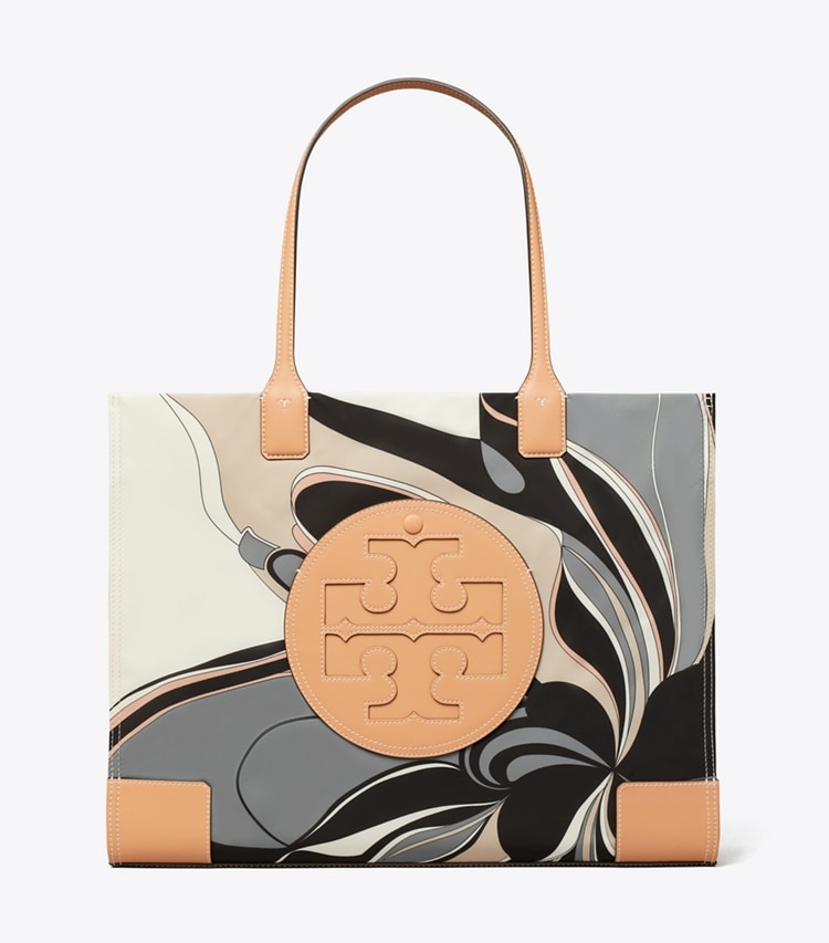 Tory Burch designer tote bags Ella Printed Tote Bag in Neutral Tulip Swirl front