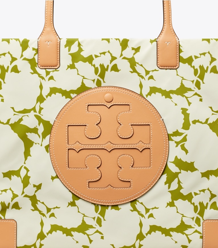 Tory Burch designer tote bags Ella Printed Tote in Green Bold Flower angle