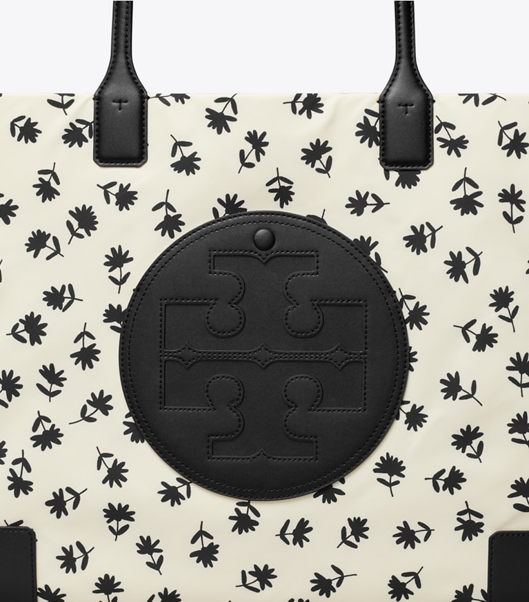 Tory Burch designer tote bags Ella Printed Tote in Black Multi Scatter Daisy angle