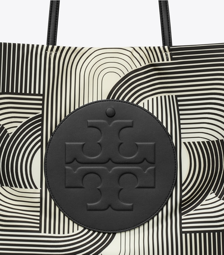 Tory Burch designer tote bags Ella Printed Tote in Infinity T Ella angle