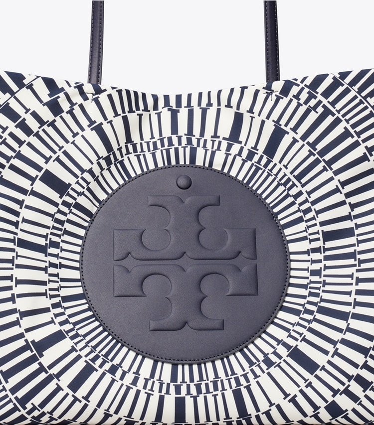 Tory Burch designer tote bags Ella Printed Tote in Navy Circle detail