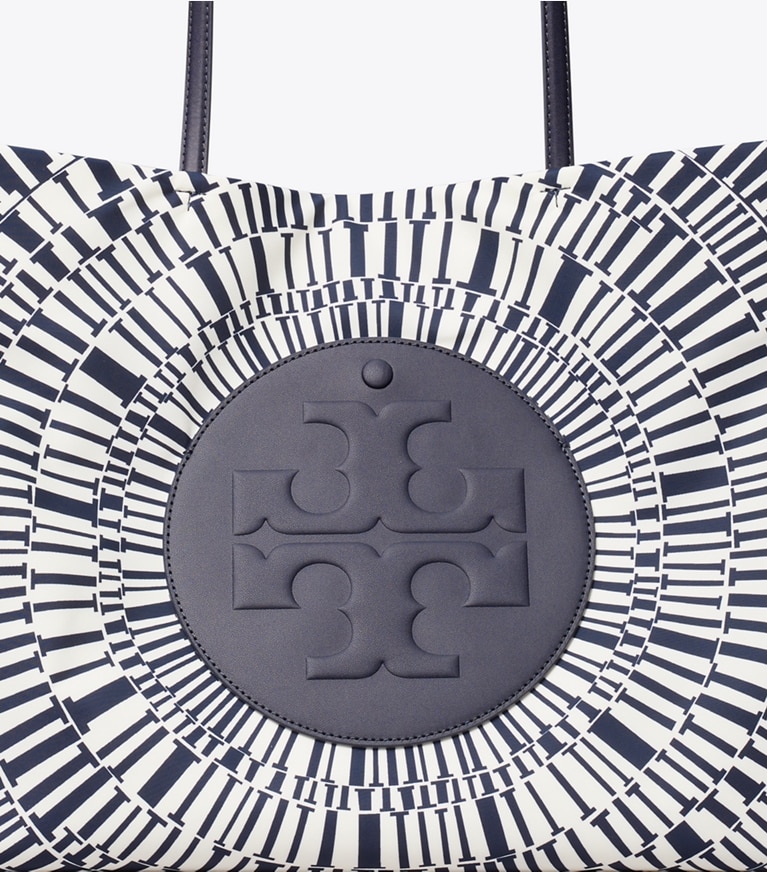 Tory Burch designer tote bags Ella Printed Tote in Navy Circle detail