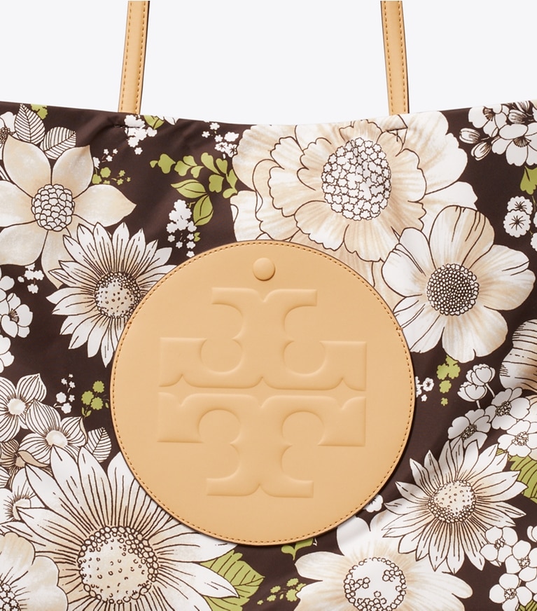 Tory Burch designer tote bags Ella Printed Tote in Floral Green/Brown detail