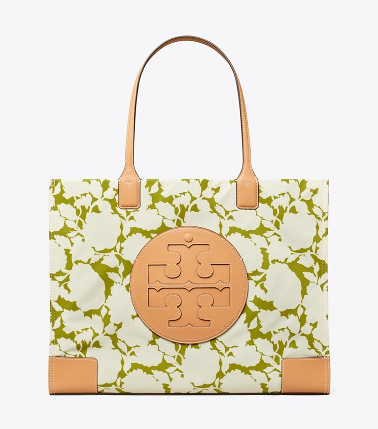 Tory Burch designer tote bags Ella Printed Tote in Green Bold Flower angle