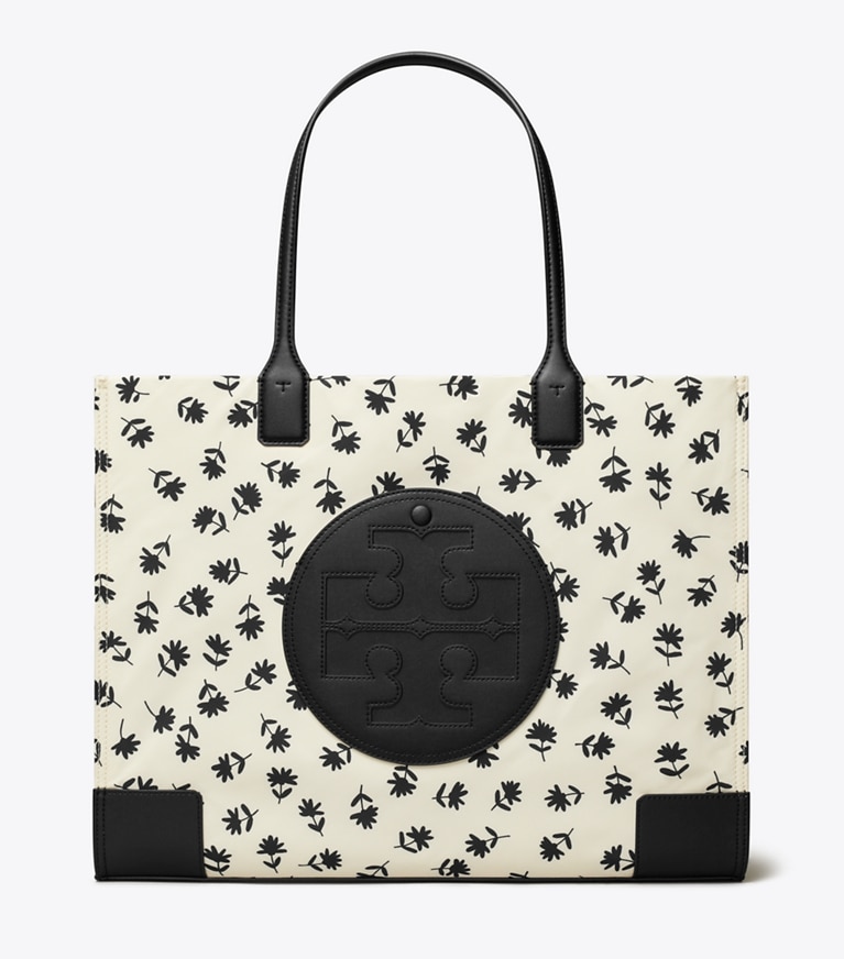 Tory Burch designer tote bags Ella Printed Tote in Black Multi Scatter Daisy angle