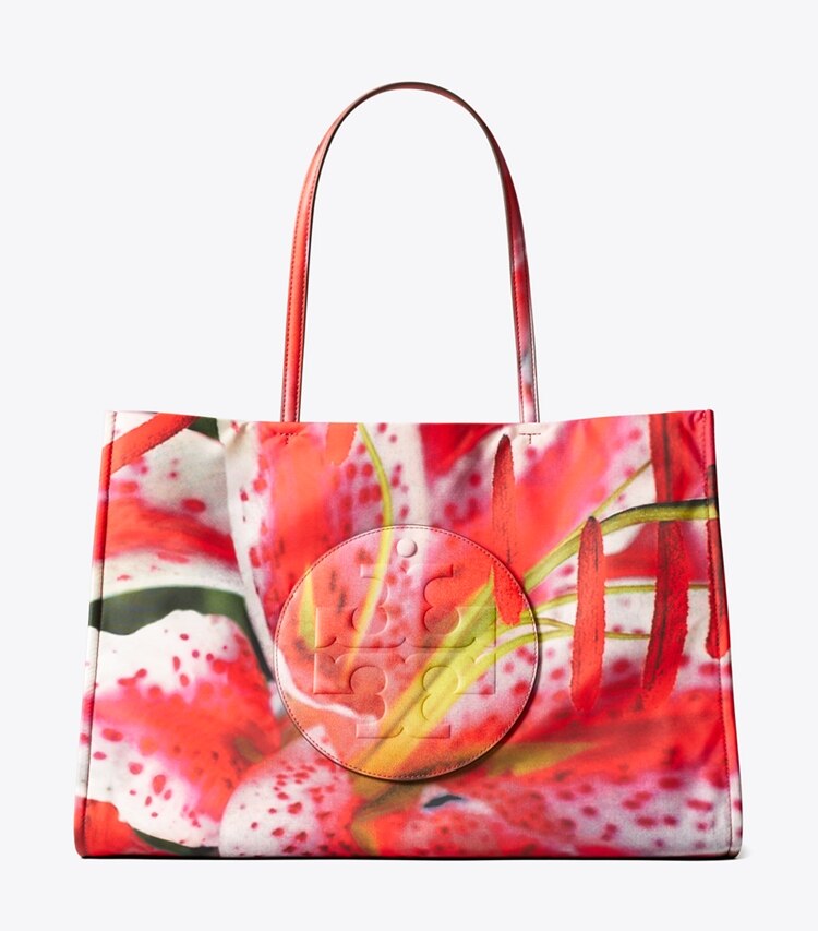 Tory Burch designer tote bags Ella Printed Tote in Bold Pink front