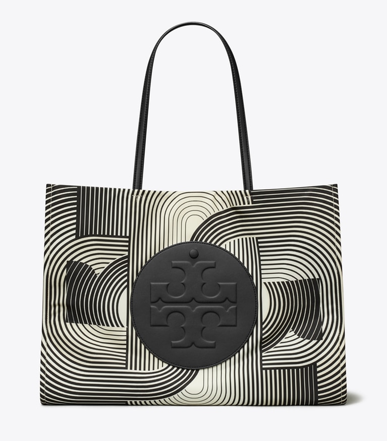 Tory Burch designer tote bags Ella Printed Tote in Infinity T Ella angle