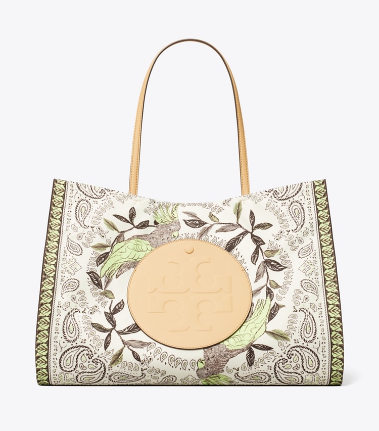 Tory Burch designer tote bags Ella Printed Tote in Mint Cockatoo front