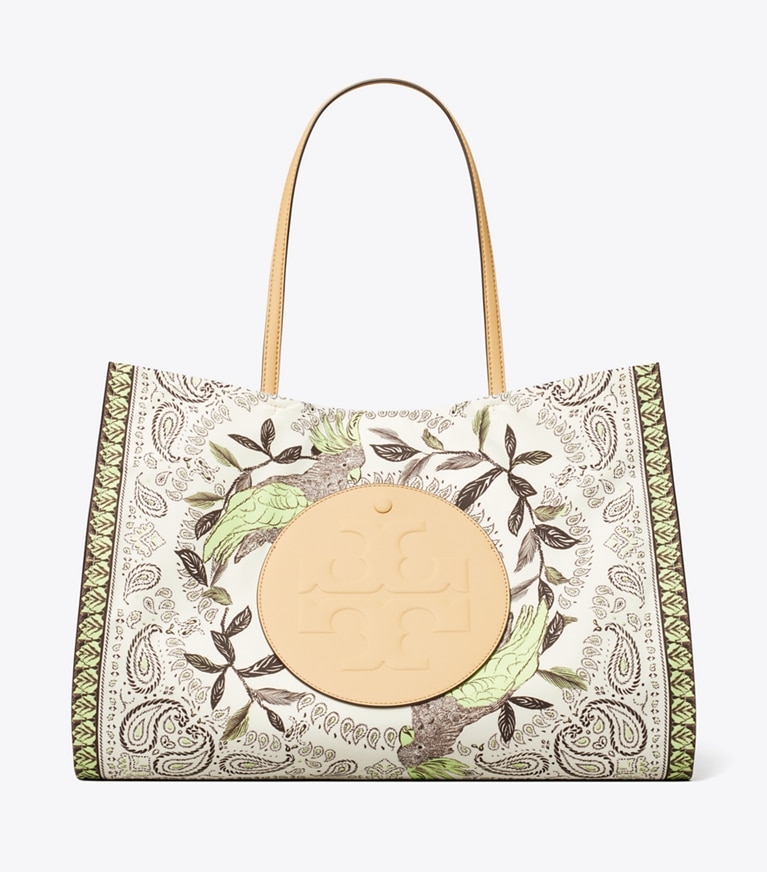 Tory Burch designer tote bags Ella Printed Tote in Mint Cockatoo front