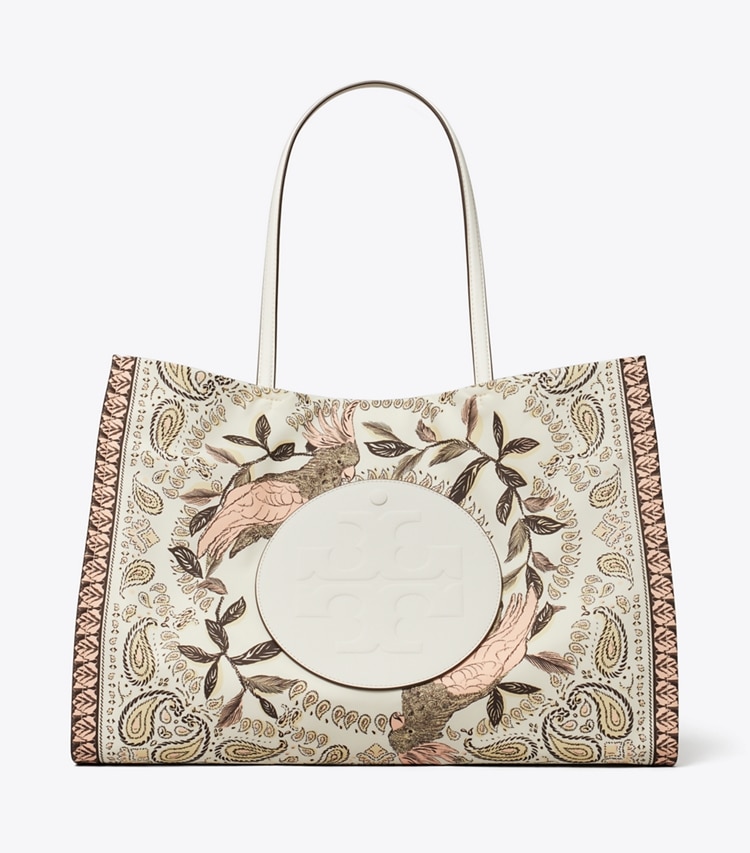 Tory Burch designer tote bags Ella Printed Tote in Pink Cockatoo front