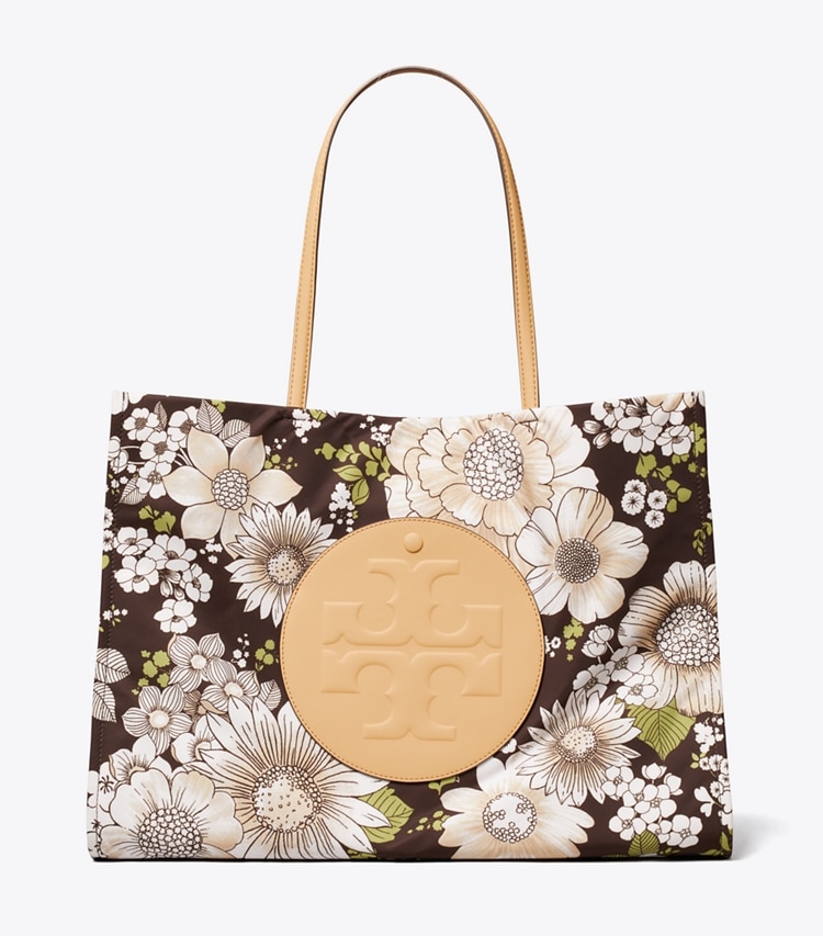 Tory Burch designer tote bags Ella Printed Tote in Floral Green/Brown front