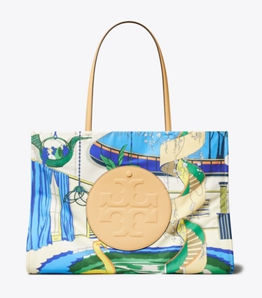 Tory Burch designer tote bags Ella Printed Tote in The Pool Blue front