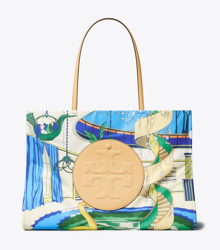 Tory Burch designer tote bags Ella Printed Tote in The Pool Blue front