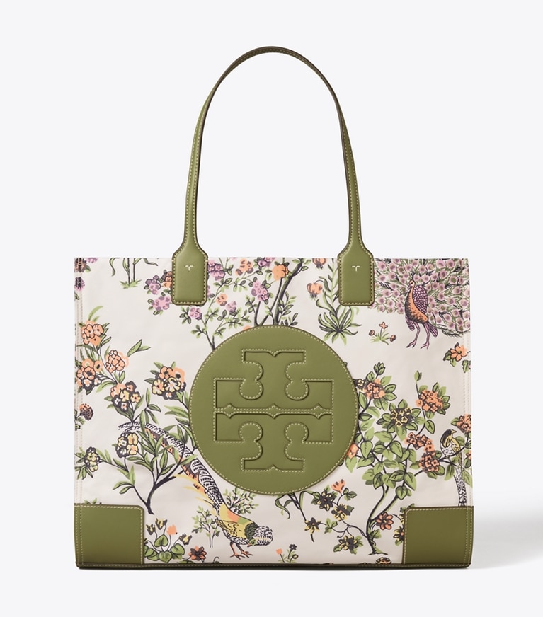 Tory Burch designer tote bags Ella Printed Tote in Winter Sage angle