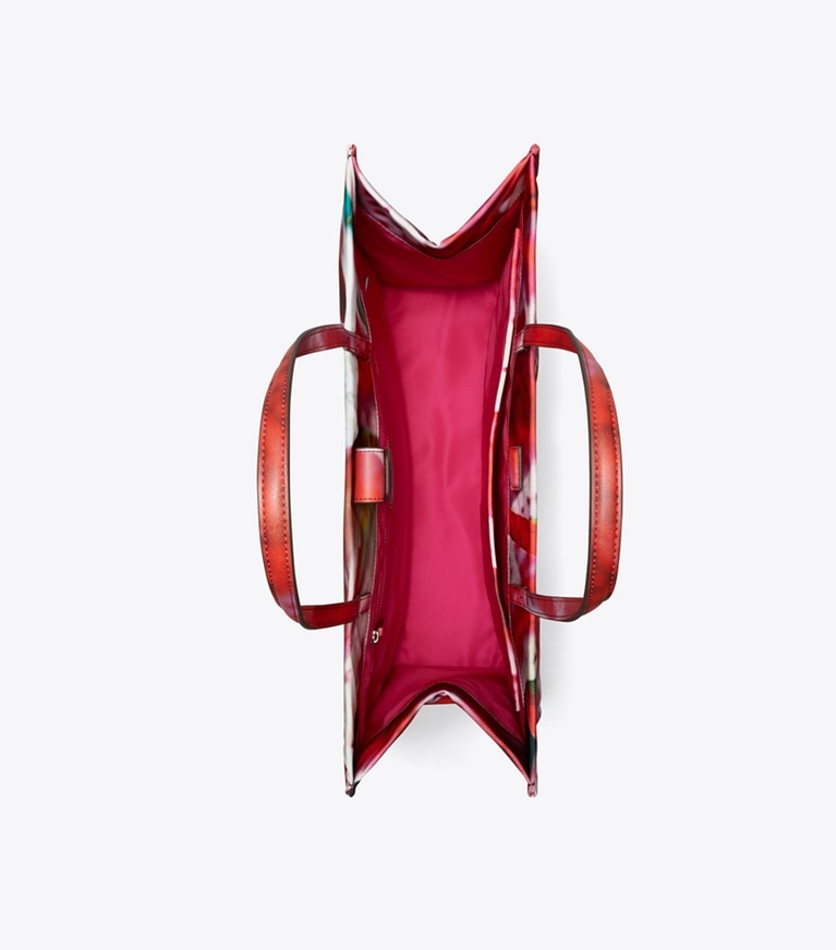 Tory Burch designer tote bags Ella Printed Tote in Bold Pink angle