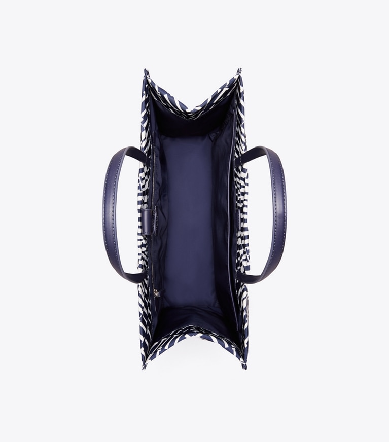 Tory Burch designer tote bags Ella Printed Tote in Navy Circle overhead