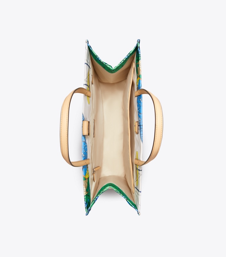 Tory Burch designer tote bags Ella Printed Tote in The Pool Blue overhead