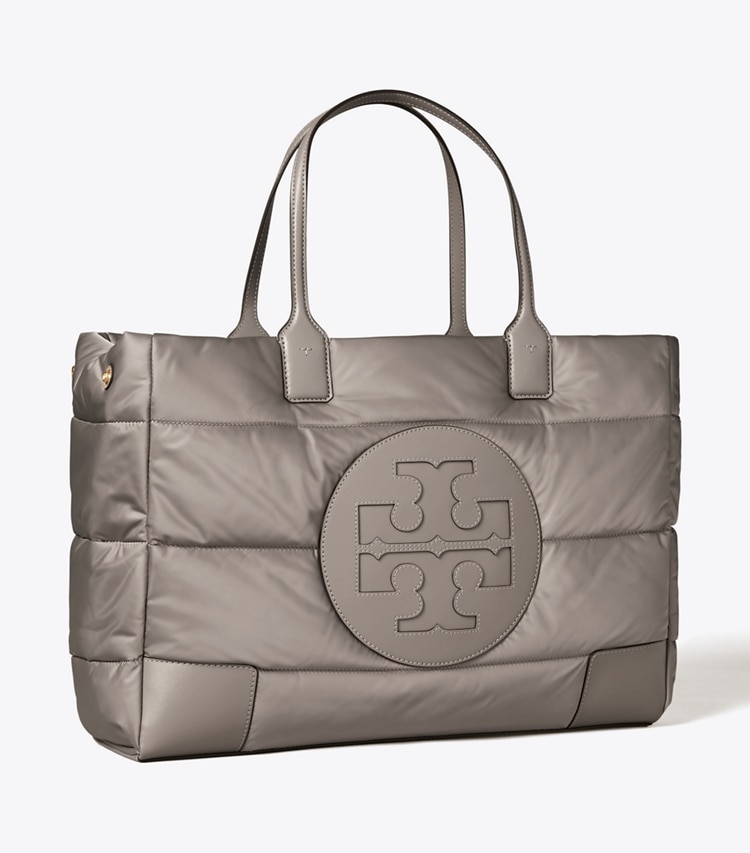 Tory Burch designer tote bags Ella Puffer Tote Bag in Gray Heron angle