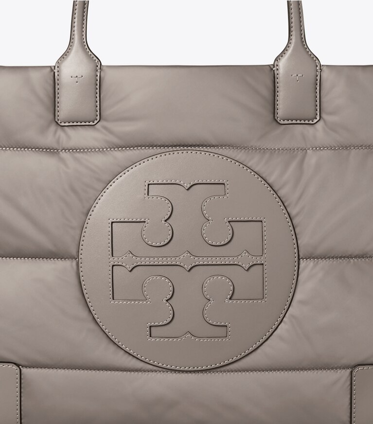 Tory Burch designer tote bags Ella Puffer Tote Bag in Gray Heron angle
