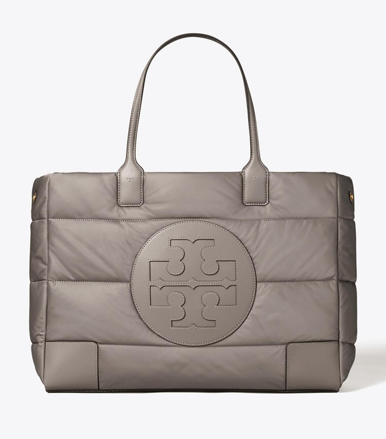 Tory Burch designer tote bags Ella Puffer Tote Bag in Gray Heron front