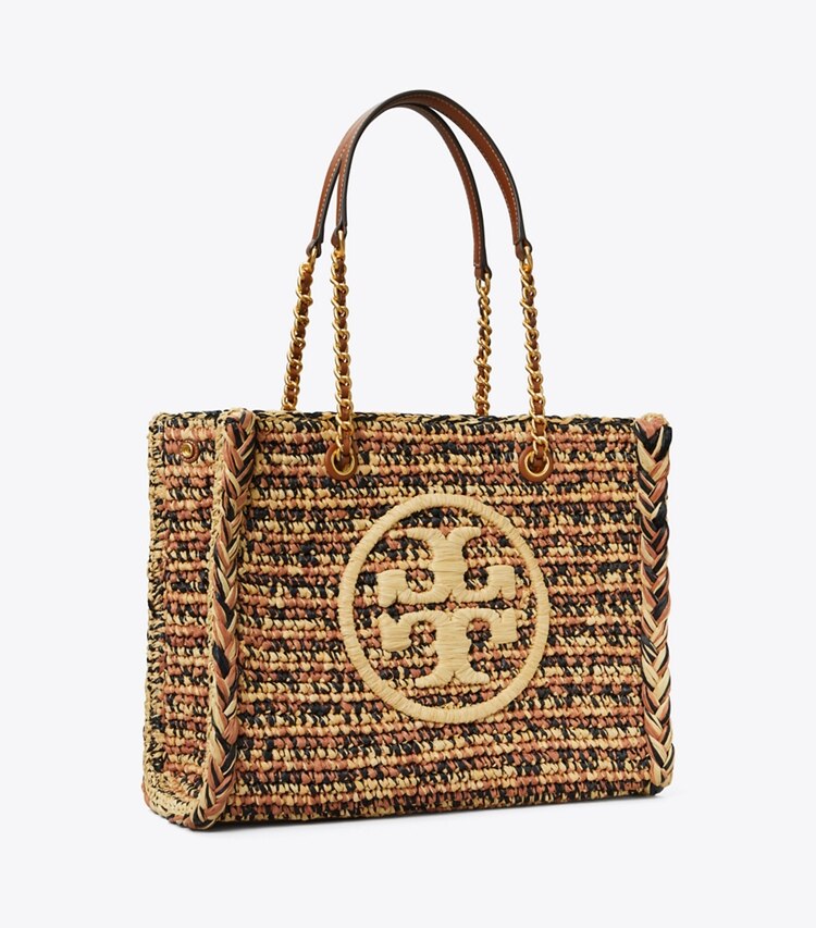 Tory Burch designer tote bags Ella Raffia Small Chain Tote  in Classic Cuoio / Natural angle