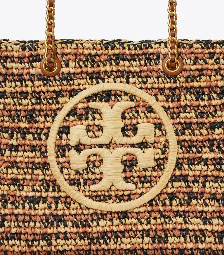Tory Burch designer tote bags Ella Raffia Small Chain Tote  in Classic Cuoio / Natural angle