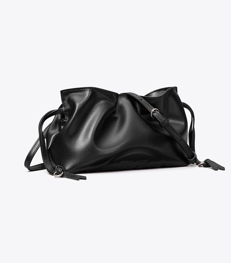 Tory Burch designer crossbody bags Ella Recycled Drawstring Pouch in BLACK angle