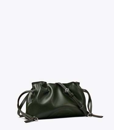 Tory Burch designer crossbody bags Ella Recycled Drawstring Pouch in Pine Tree angle