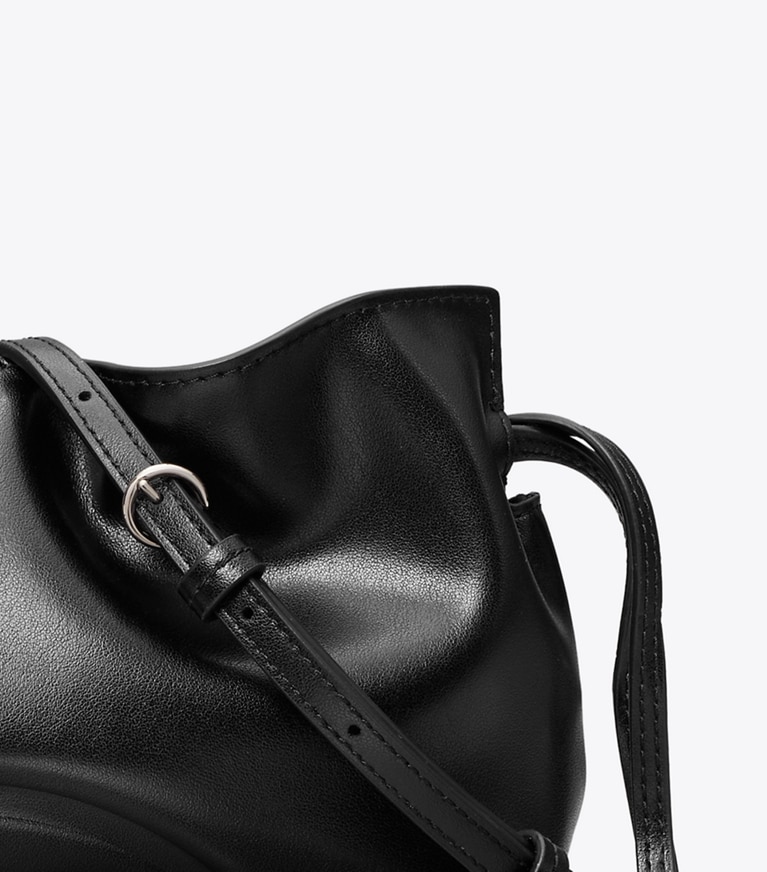 Tory Burch designer crossbody bags Ella Recycled Drawstring Pouch in BLACK detail