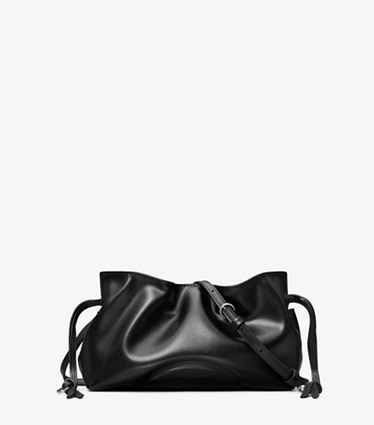 Tory Burch designer crossbody bags Ella Recycled Drawstring Pouch in BLACK front