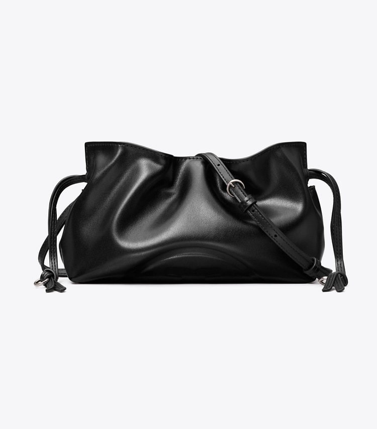Tory Burch designer crossbody bags Ella Recycled Drawstring Pouch in BLACK front