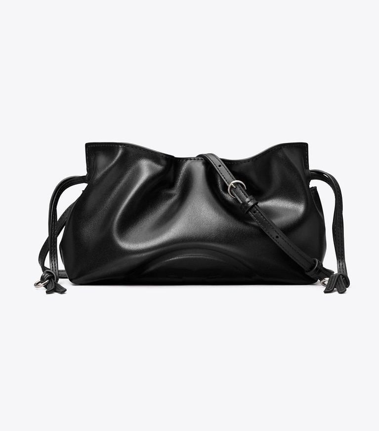 Tory Burch designer crossbody bags Ella Recycled Drawstring Pouch in BLACK front