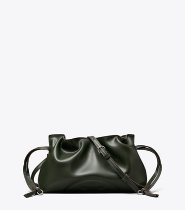 Tory Burch designer crossbody bags Ella Recycled Drawstring Pouch in Pine Tree front