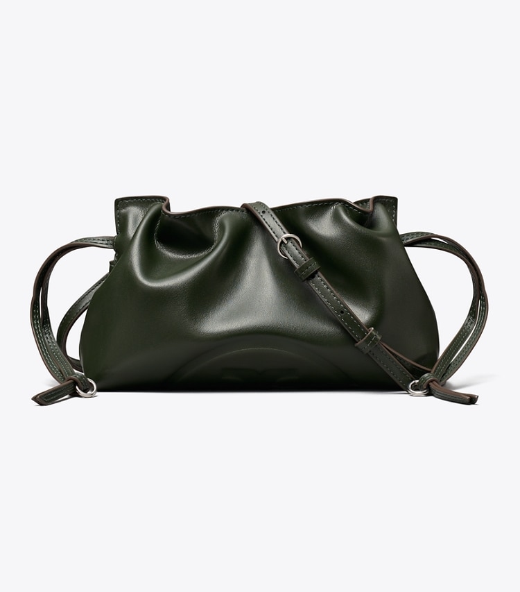 Tory Burch designer crossbody bags Ella Recycled Drawstring Pouch in Pine Tree front