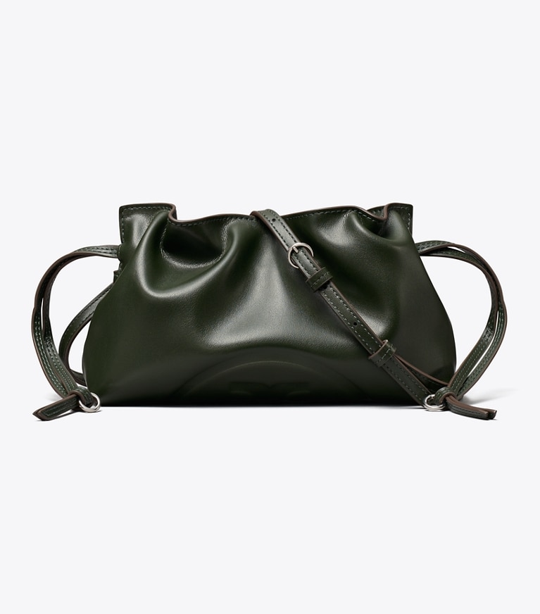 Tory Burch designer crossbody bags Ella Recycled Drawstring Pouch in Pine Tree front