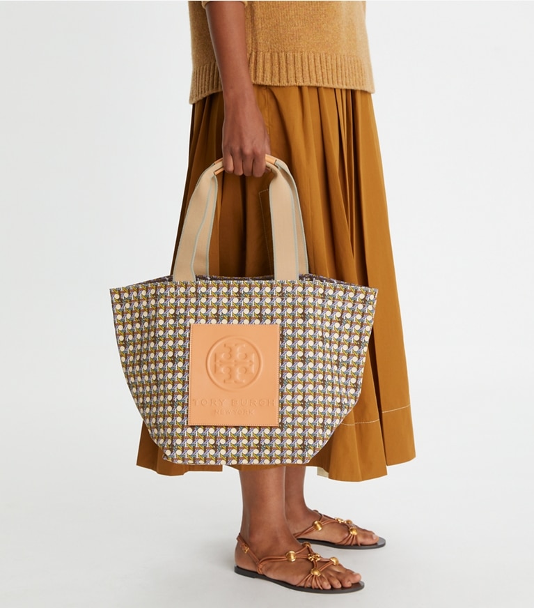 Tory Burch designer tote bags Ella Reversible Market Tote  in VIOLET BLUE BASKE-WEAVE angle