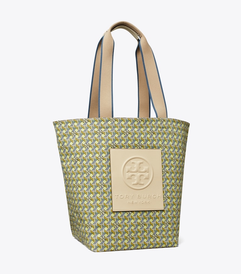 Tory Burch designer tote bags Ella Reversible Market Tote  in ACID LEMON BASKET-WEAVE angle