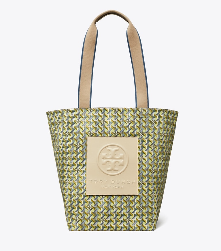 Tory Burch designer tote bags Ella Reversible Market Tote  in ACID LEMON BASKET-WEAVE angle