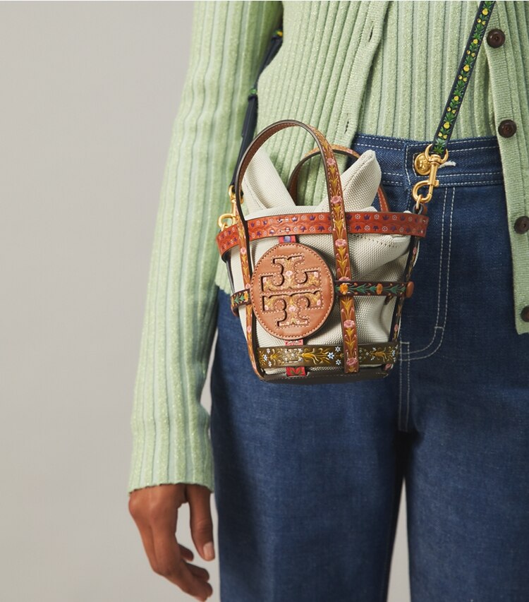 Tory Burch designer crossbody bags Ella Ribbon Micro Basket in MULTI additional on model