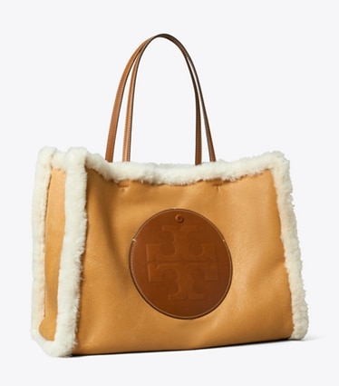 Tory Burch designer tote bags Ella Shearling Tote in LIGHT NATURAL / Brown angle