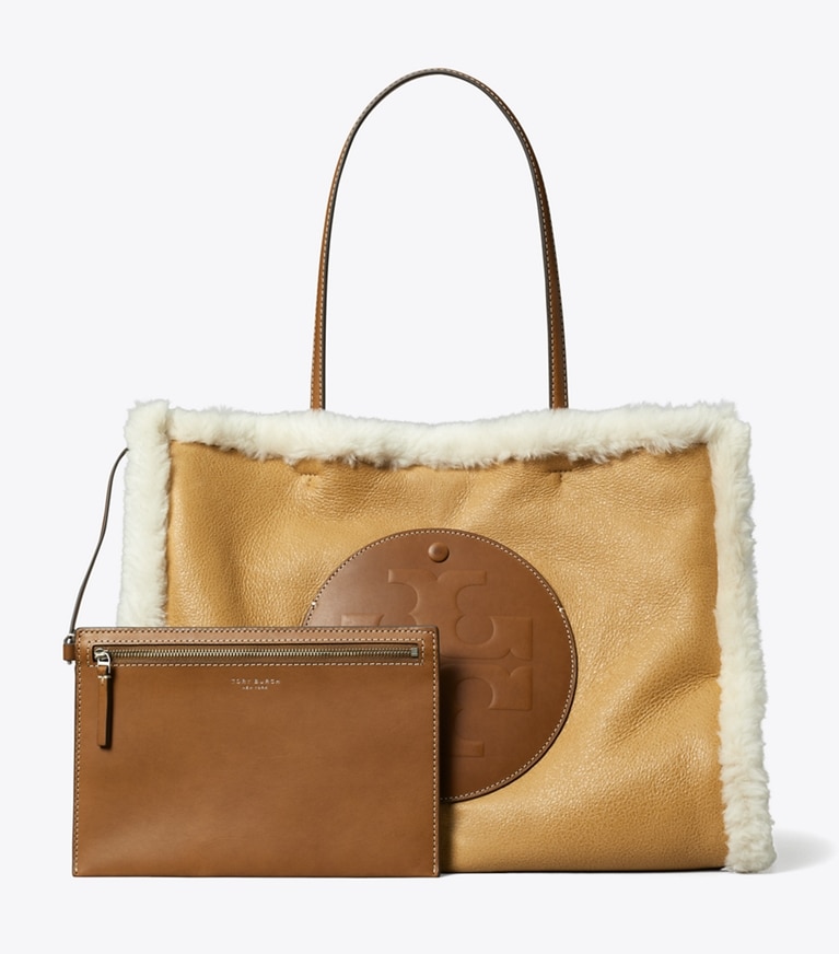 Tory Burch designer tote bags Ella Shearling Tote in LIGHT NATURAL / Brown angle