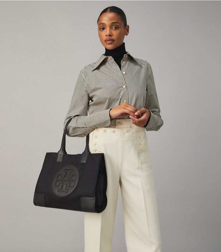 Tory Burch designer crossbody bags Ella Small Tote in Black accessory on model